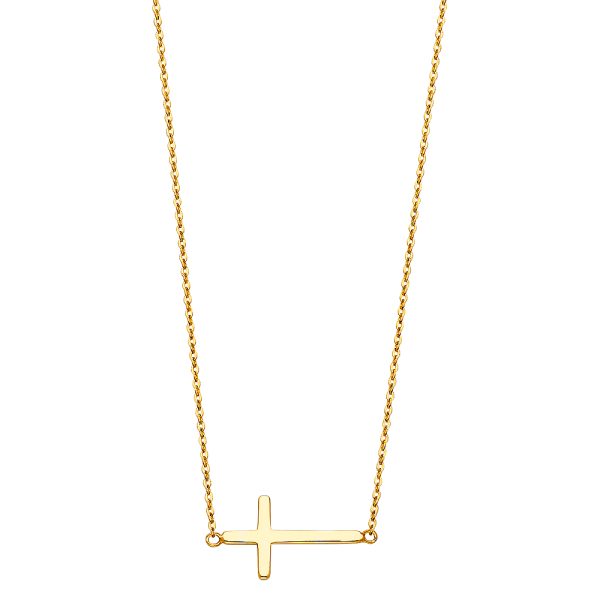 14KY Side Way Cross Necklace