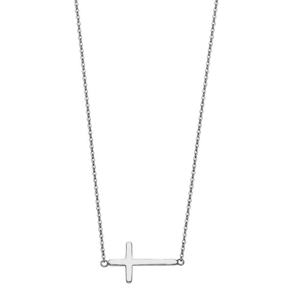 14KW Side Way Cross Necklace