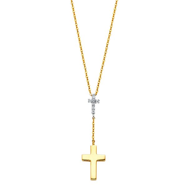 14K 2T CZ Cross Necklace