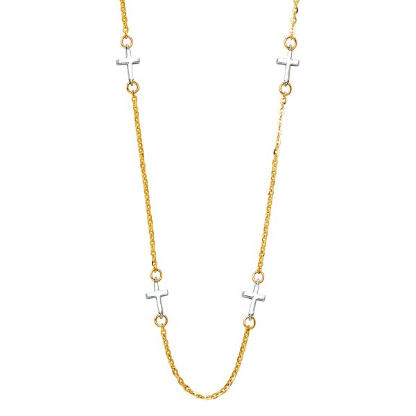 14K 2T CZ Cross Necklace