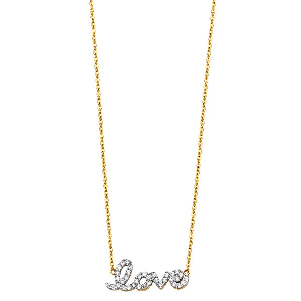 14K 2T CZ Love Sign Necklace