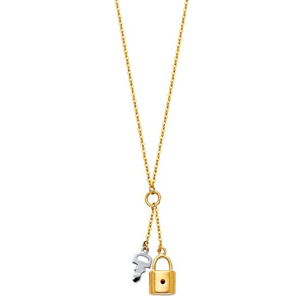 14K 2T Key + Lock Necklace