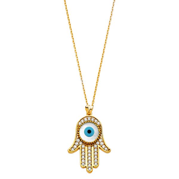 14KY CZ Evil Eye Hamsa Necklace