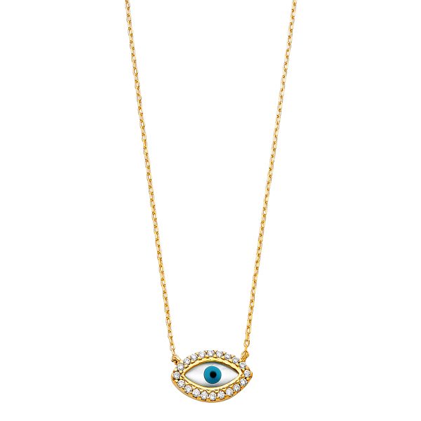 14KY CZ Evil Eye Necklace