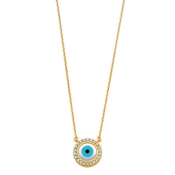 14KY CZ Evil Eye Necklace