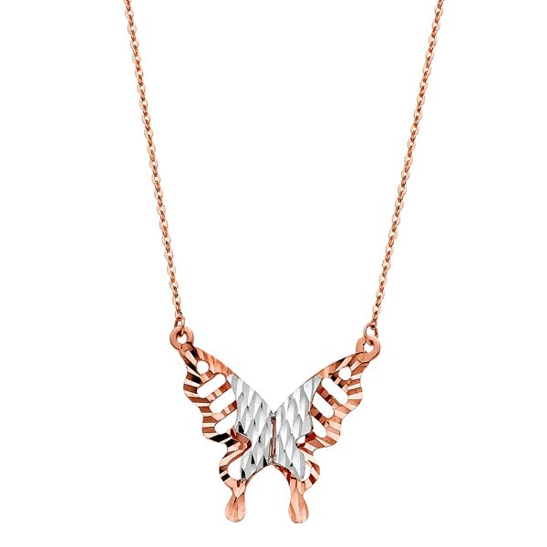 14K 2T Pink Butterfly Necklace