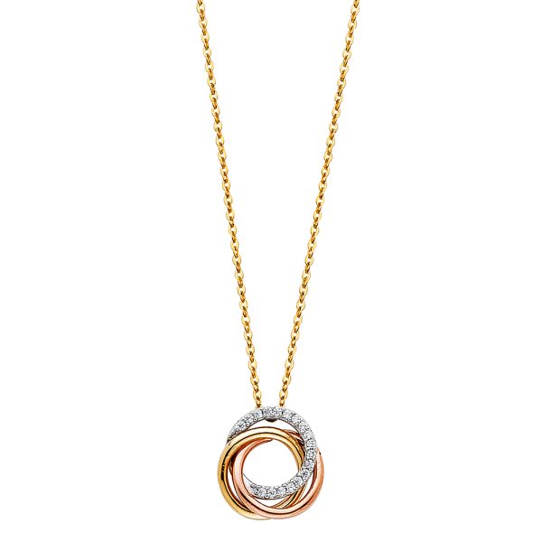 14K 3C CZ 3 Ring Necklace