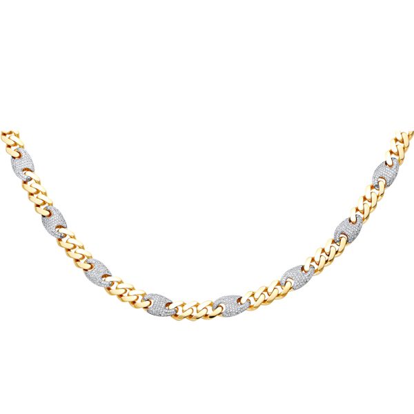 14KY 9.5mm Hollow F Monaco CZ Necklace with CZ Lock