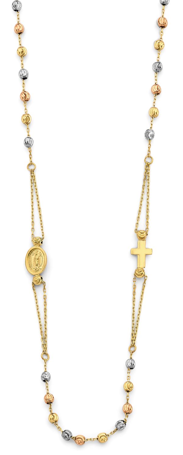 14K 3C 2.5mm M Cut Ball F Rosary Necklace