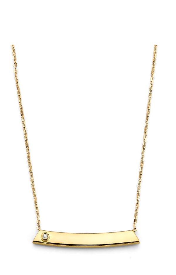 14KY Curved CZ Square Engravable Bar Necklace