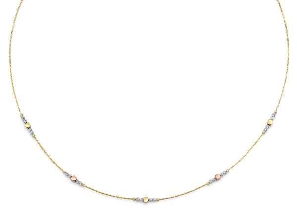 14K 3C String Necklace with Square & Round Ball