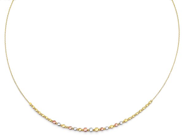 14K 3C String Necklace with Square & Round Ball