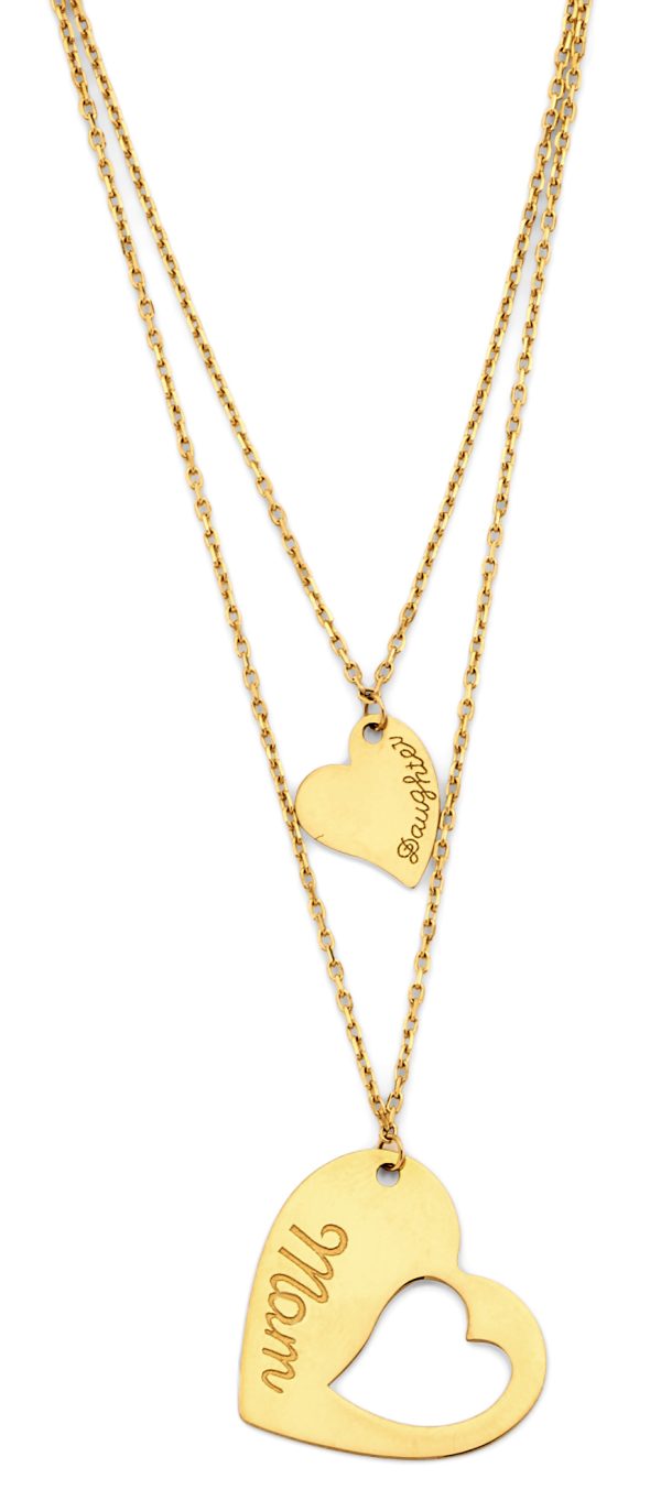 14KY Mom & daughter Heart Necklace