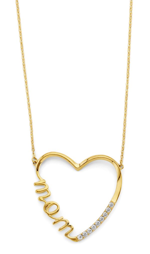 14K 2T CZ Mom Open Heart Necklace