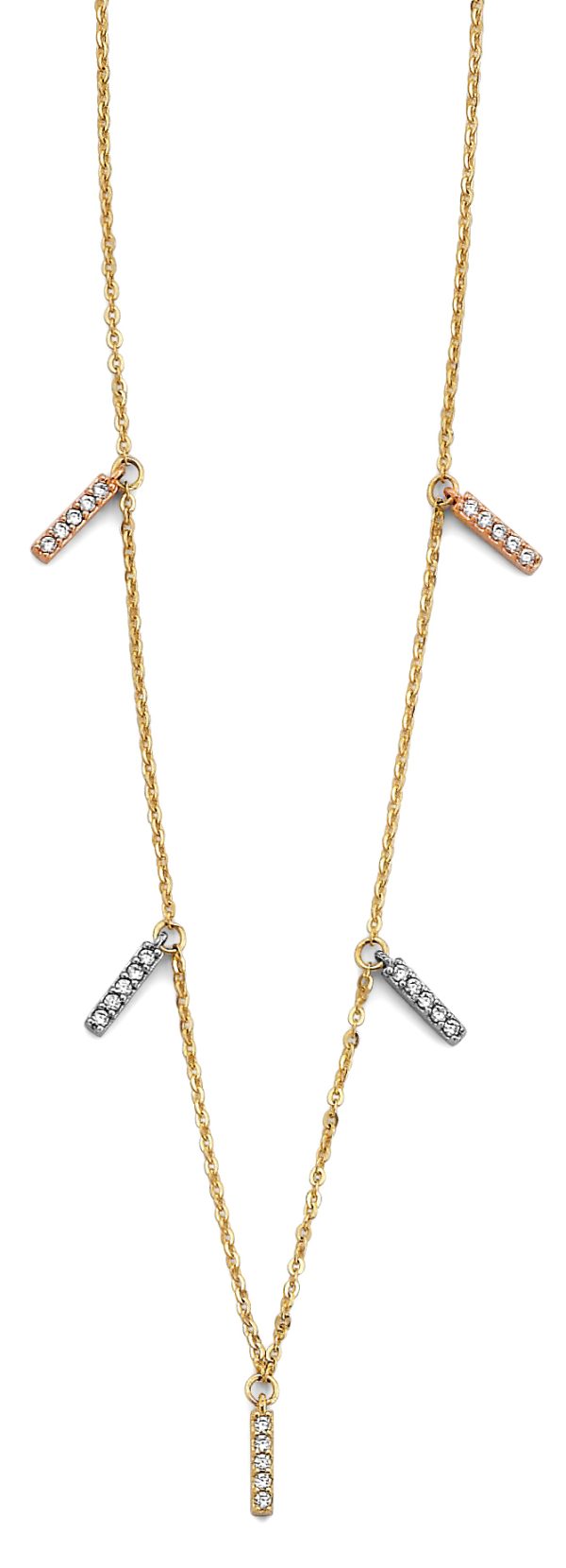 14KY 3C CZ Bar Necklace