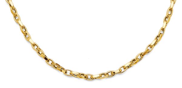 14KY Hollow Flat Tube Oval Rolo Necklace