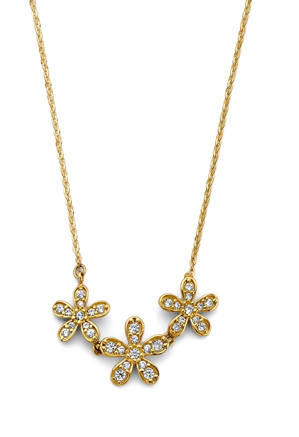 14KY 3 CZ Flowers Necklace