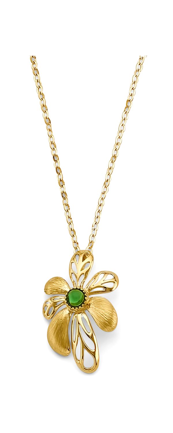 14KY Green Stone Flower Necklace