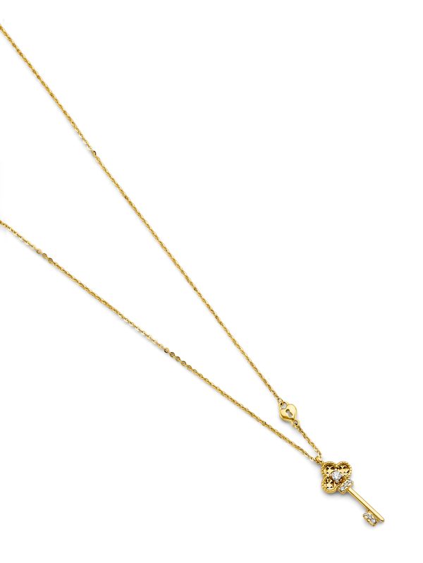 14KY CZ Heart & Key Necklace