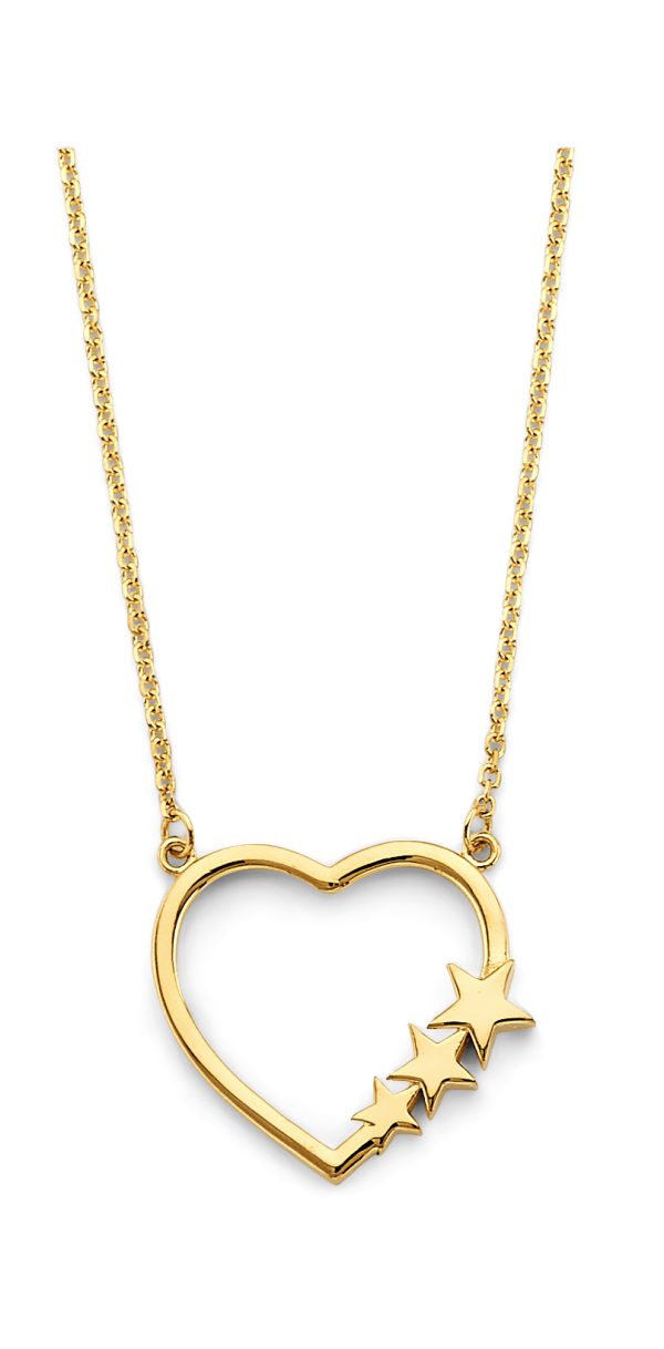 14KY Open Heart with 3 Stars Necklace