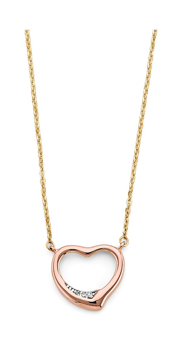 14K 3C CZ Pink Heart Necklace