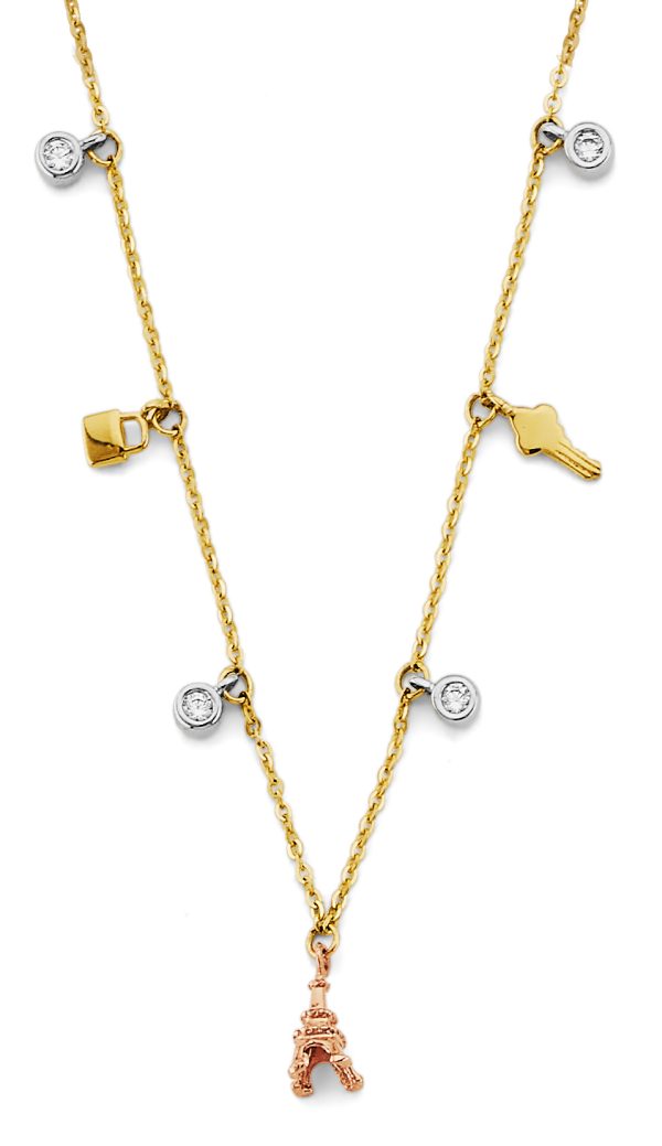 14K 3C Charm CZ Necklace