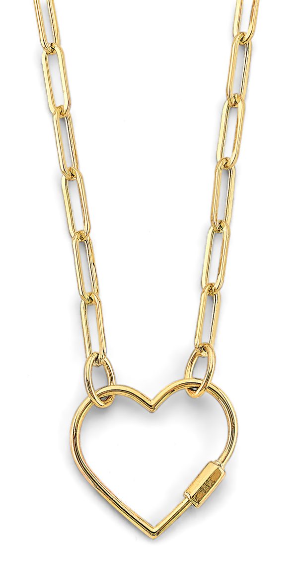 14KY Open Heart Lock Paperclip Necklace