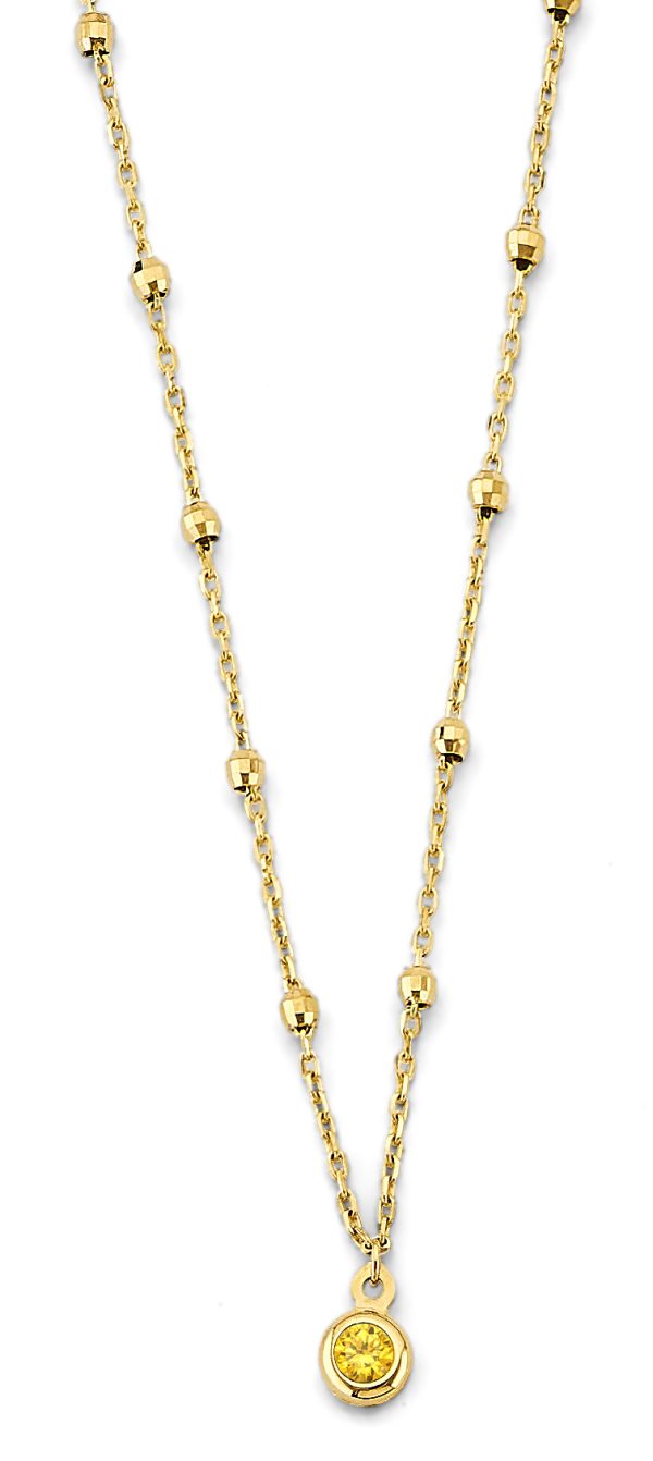 14KY Yellow CZ Charm Bead Necklace