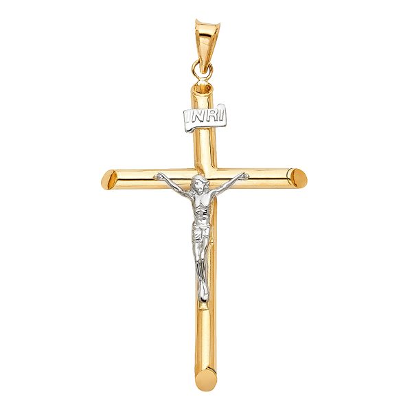 14K 2T Hollow Round Tube Crucifix (30X55mm)