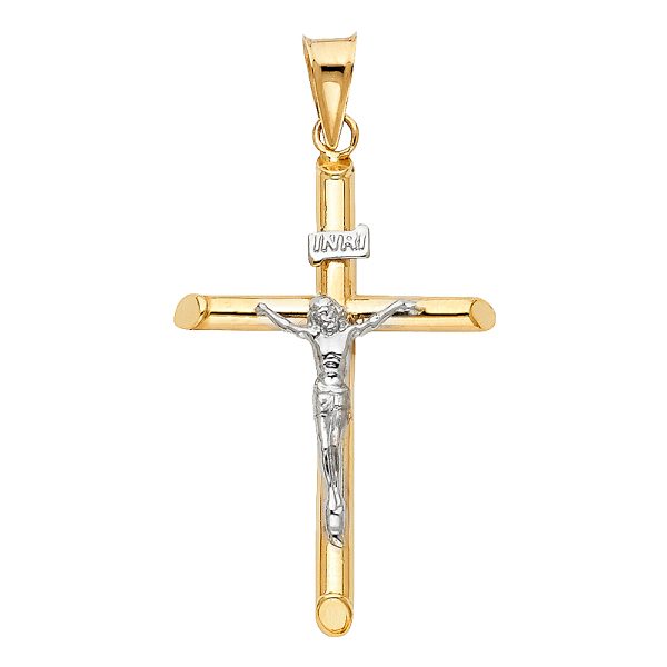 14K 2T Hollow Round Tube Crucifix (40X20mm)