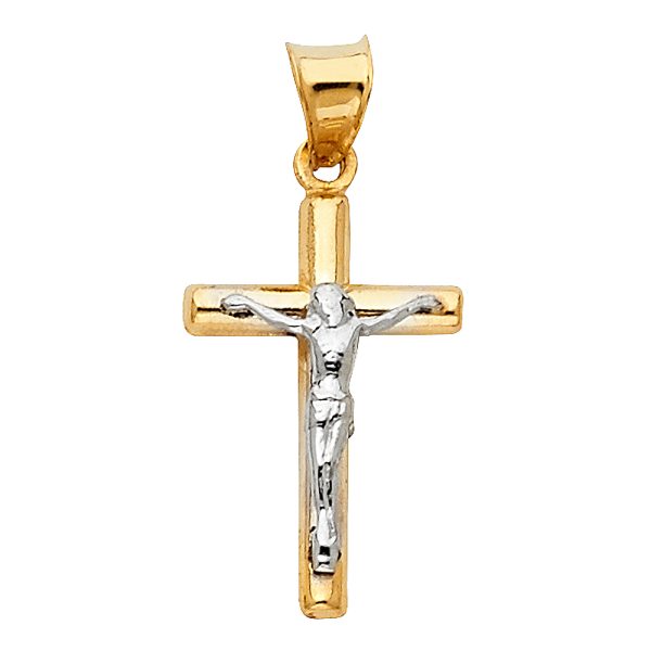 14K 2T Hollow Round Tube Crucifix