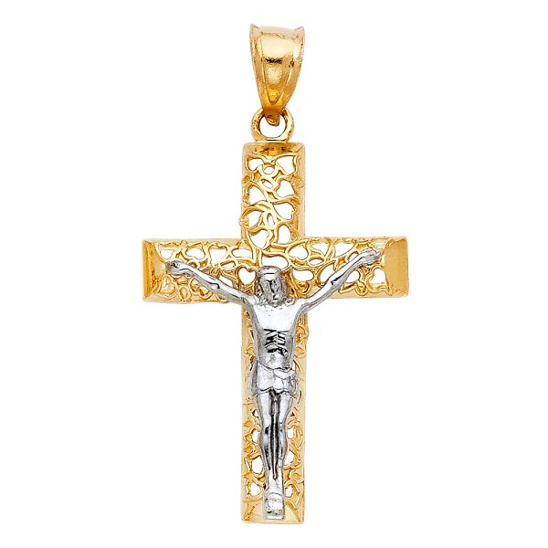 14K 2T Cut Out Crucifix Pendant