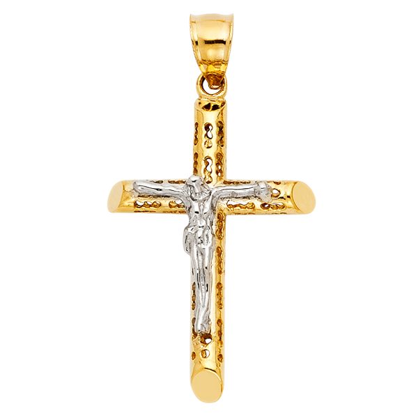 14K 2T Cut Out Crucifix Pendant