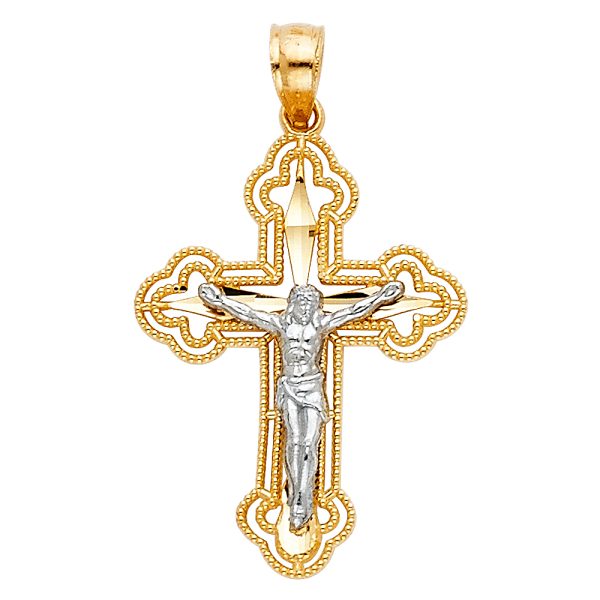 14K 2T Budded Cut Out Crucifix