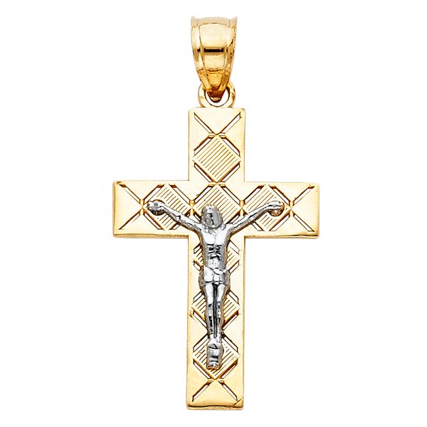 14K 2T Cut Out Design Crucifix Pendant