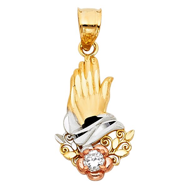 14K 3C CZ Praying Hands Pendant