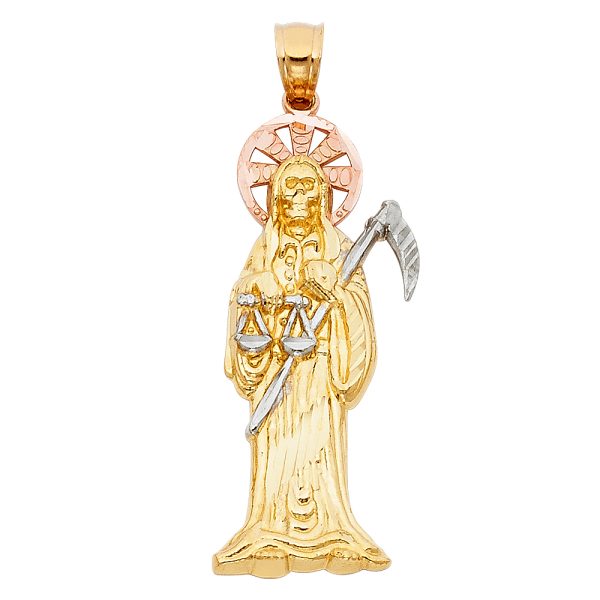 14K 3C Santa Muerte Pendant (15X45mm)