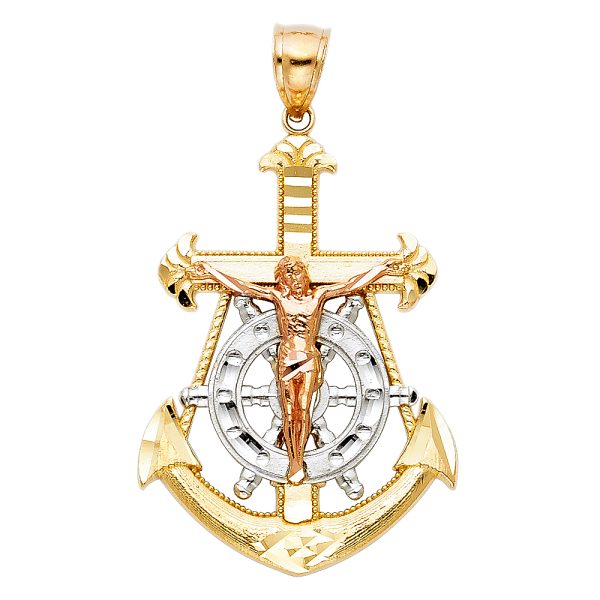 14K 3C Mariner Cross Pendant (25X45mm)