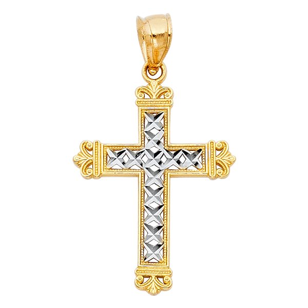 14K 2T Design Cross Pendant (20X35mm)