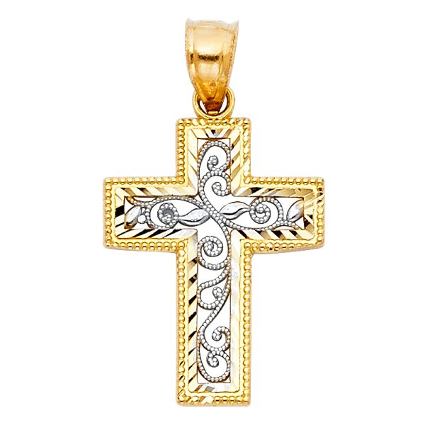 14K 2T Fancy Design Cross Pendant