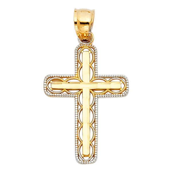 14K 2T Design Cross Pendant (15X30mm)