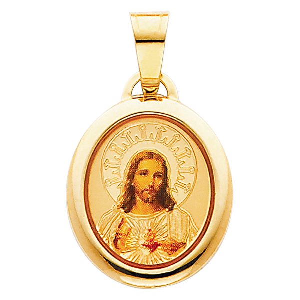 14KY SAC Red Heart of Jesus Picture Pendant