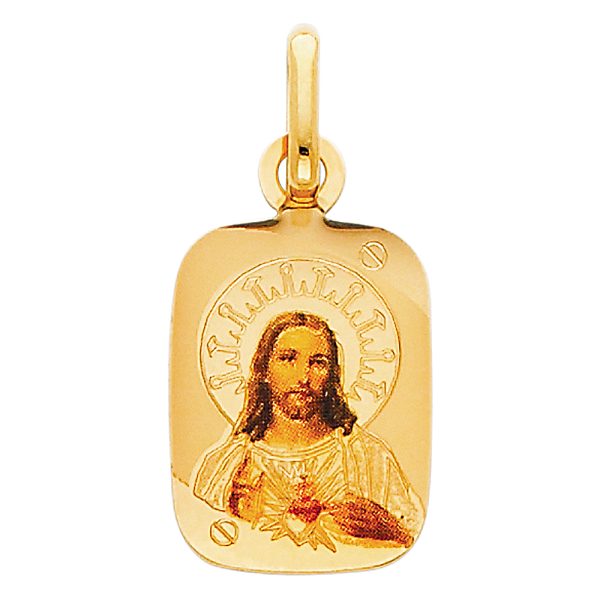 14KY SAC Red Heart of Jesus Picture Pendant