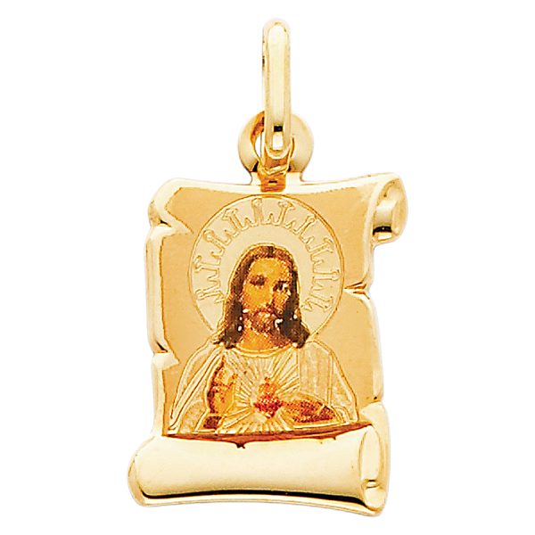 14KY SAC Red Heart of Jesus Picture Pendant