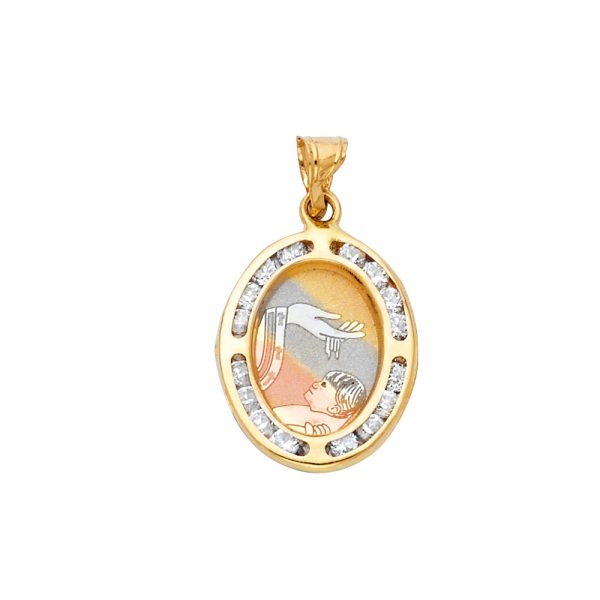 14K 3C CZ Oval Baptism Pendant