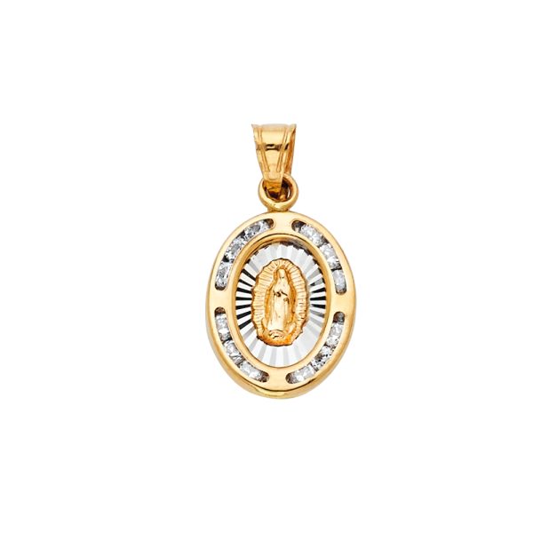 14K 2T CZ Virgin De Guadalupe Pendant