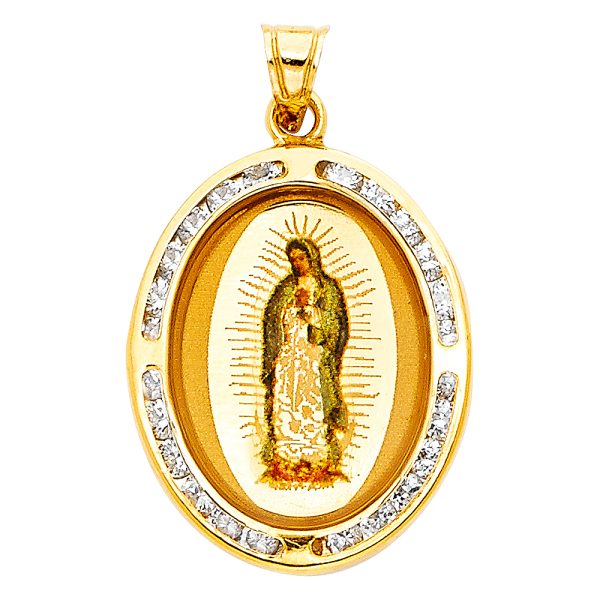 14KY CZ Virgin De Guadalupe Picture Pendant