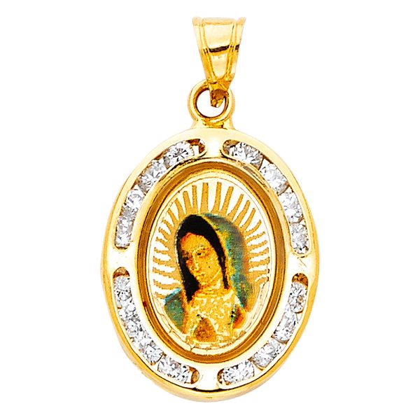 14KY CZ Virgin De Guadalupe Picture Pendant