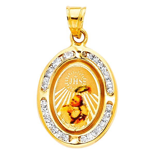 14KY CZ Baptism Picture Pendant