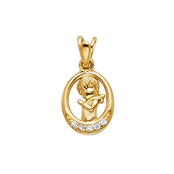 14KY CZ Girl Praying Pendant